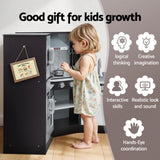 Keezi Kids Kitchen Play Set Wooden Pretend Cooking Playset w/Sounds Lights Black PLAY-WOOD-TAP-BK