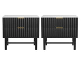 Artiss 2x Bedside Table 2 Drawers - Black FUR-S-BS-03-WHBKX2