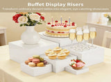 6PCS Buffet Risers, 3" to 8" White Acrylic Showcase Boxes Set, Versatile Food & Dessert V1192-AZ-W-18423