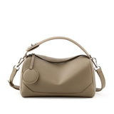 Grey Women Genuine First Layer Cowhide Boston Bag Fashionable Handheld Crossbody Shoulder Bag with V888-ELOSUNG43331