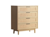 Artiss 4 Chest of Drawers Rattan Tallboy Pine - BRIONY FURNI-E-RAT-CDR-4D-WD-AB