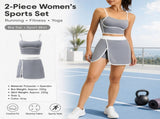 Grey L Size Women's Linear Sports Set - Polyester Spandex Blend with Adjustable Straps, Removable V888-ELOSUNG53895