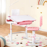 Keezi Kids Table and Chair Set Adjustable Study Desk w/ LED Lamp Reading Pink KTC-A-STU-PL-PK