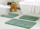 3 Piece Bathroom Rug Set, Soft Microfiber Absorbent Non Slip Bath Mats for Toilet Tub, Sage Green V1188-MS-721-022