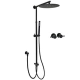 WELS Matt Black Dual 12" Round Shower Head Set Metal Handheld Rail Wall Arm Elbow Inlet Twin Taps V1233-SC842BSS019CBLKSR112BCPF0282ABK