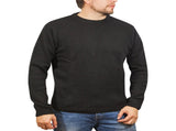 100% SHETLAND RAGG WOOL CREW Round Neck Knit JUMPER Pullover Mens Sweater Knitted - Plain Black V563-SW-CN-FBK-99B-XXL
