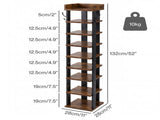Levede Narrow Shoe Rack Vertical 9-Tier Shoe Storage Organiser Shelf Side Hooks EA0304-BR-9-AU