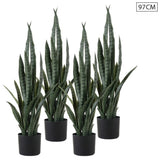 SOGA 4X 97cm Sansevieria Snake Artificial Plants with Black Plastic Planter Greenery, Home Office APLANTFH9712X4