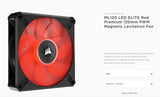 Corsair ML ELITE Series, ML120 LED ELITE, 120mm Magnetic Levitation Red LED Fan with AirGuide, V1202-V2-CFCO-ML120EL-RD