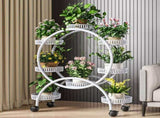 Fin White Metal Plant Stand 6-Potted Flower Pot Holder W Wheels 4 Tier Display Shelf V767-HJ-ZT112-WT