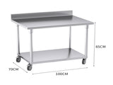 SOGA 100cm Commercial Catering Kitchen Stainless Steel Prep Work Bench Table with Backsplash and WORKBENCHSS8002100CM