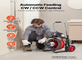 Drain Cleaner Machine 30m x 13mm, Auto Feed Sewer Snake Auger on Wheels - with 8 Cutters & V952-ZDJJKLSGDSTJVBQBO002V3