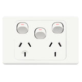 GSME Double Power Point Flush Mount Standard 10A 240V 1 Extra Switch Horizontal White COPPSW2G V1202-V1-GSMCOPPSW2G