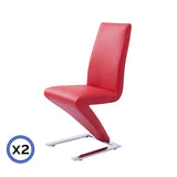 2x Z Shape Red Leatherette Dining Chairs with Stainless Base V43-DC-ZC-RED