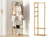 Bamboo Coat Stand Clothes Rack with Garment Shelf, Hanging Rail and Hooks V767-JJ-ZY212-G2