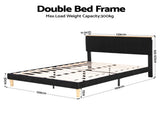Artiss Double Bed Frame Upholstered Adjustable Headboard Mood Lighting Heavy Duty Black Velvet BFRAME-H-ROYCE-D-BK-AB