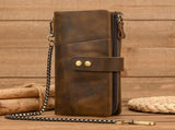 Vintage Crazy Horse Leather Double Zip Long Wallet, Top Grain Leather Bi-Fold Large Capacity Clutch, V1232-NSQB-NS-002