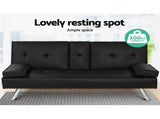 Artiss Sofa Bed 168CM Black PU Leather SBED-E-R1C-LEA168-BK