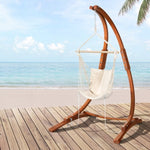 Gardeon Hammock Chair Timber Outdoor Furniture Camping with Stand White HM-TIM-CHAIR-STAN-CREAM