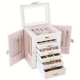 Women's Multi-functional Jewelry Box Built-in Mirror, Multi-layer Drawer Storage, Side Hooks to V1232-SSSNH005