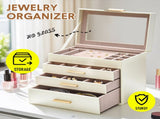 4 Layer Jewelry Box PU Leather Jewellery Organizer Multi-functional Storage Case with Clear Glass V985-JEWELRYORGANIZER