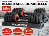 Powertrain GEN2 Pro 50kg Adjustable Dumbbell Set Weight Plates Home Gym DMB-TD1-AD3-2