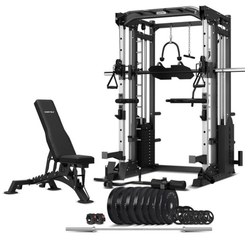 CORTEX SM-25 6-In-1 Power Rack With Smith & Cable Machine + Bn-9 Bench + 130Kg Olympic Bumper Weight V420-CSST-SM25-D