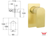 Rectangle Brushed Gold Shower Mixer Hot Cold Tapware Ceramic Cartridge Component V1233-KRS201G