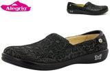 ALEGRIA Keli Nursing Shoes Slip On Womens Work Working Hospitality - Black Embossed Paisley V563-KEL-431-41
