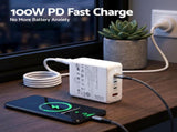 Devanti USB C Charger 100W Fast Charger 4 Port GaN Desktop Station White UCC-100W-WH