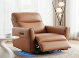 Artiss Swivel Recliner Chair Leather Rocking Reclining Sofa with Charging Ports LED Brown RECLINER-A21-LED-PU-BR
