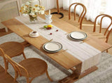 Farmhouse Table Runner Boho Style Linen 72 Inch Long, Handmade Rustic Table Runner with Tassels for V1370-AZ4-09802