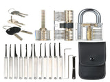 15pcs Lock Picking Set Kit Tool with Three Transparent Practice Training Padlock Lock for Locksmith V1294-YM0901-H26349