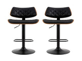 Artiss 2x Bar Stools Kitchen Dining Chairs Gas Lift Stool Wooden Leather Black BA-TW-8095-BKX2