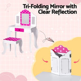 Keezi Kids Dressing Table Vanity Makeup Chair Set Wooden 3 Mirror Drawer Pink FURNI-C-3MIRROR-DOT-PK