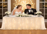 6ft Table With Lights, Pearl Chiffon LED Lighted Tableing, 72" x 30.7" Ruffle Tutu Table V1192-AZ-W-18430