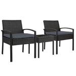 Gardeon 3PC Patio Furniture Bistro Set Wicker Outdoor Lounge Setting Black ODF-TEA-RATTAN-S-BK