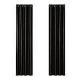 Artiss 2X Blockout Curtains Eyelet 140x230cm Black Shine BC-SHINE-140X230-BK