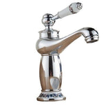 Antique Bronze Basin Faucet Porcelain Handle, Single Lever Deck-Mounted Mixer Tap, Vintage Style V1107-113-85547-BLK