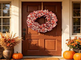 Fall Polyester Front Door Wreath, 45 x 9 cm with LED Lights, Maple Leaves and Berries, Reusable V1366-AZ2-W-16027
