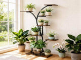8 Tier Tree-Shaped Plant Stand Indoor Tall Plant Shelf Display Rack with Optional LED Grow Lights V767-HJ-XZ2242-LD