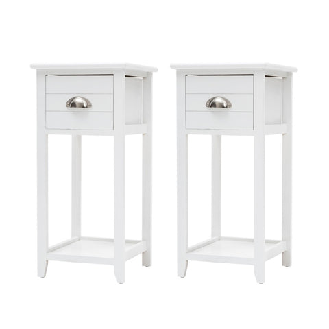 2X Bedside Table Drawer Vintage Side Table Storage Cabinet Bedroom VALERIE WHITE V274-FT-RX1-1DWH2