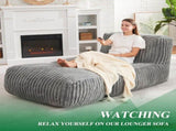 Ergonomic Bean Bag Chaise Lounger with Vertical Plush Fabric and High-Density Foam for Living Room V1341-ZY-EZHP94CL-BEIGE