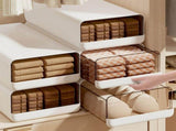 Stackable Plastic Storage Bins Foldable Closet Organizers with Pull Out Drawer Door and Closure for V1366-AZ2-W-12932