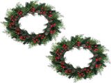 2 PCS 13 Inch Christmas Wreaths Sets for Doors Cabinets, Christmas Green Pine Wreath with Red V1258-DP02-C-2709