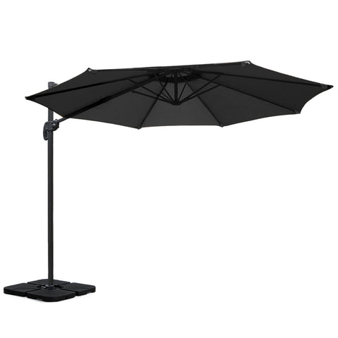 Instahut 3m Outdoor Umbrella w/Base Cantilever Beach Roma 360 Degree Tilt Black UMB-ROMA-BASE-50N-BK