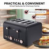 Pronti 4 Slice Toaster Rose Trim Collection - Black TSR-4SL-GST-BK