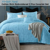 Cotton Rich Lightly Quilted Coverlet Set Floriade Aqua Queen V442-STT-COVERLET-FLORIADE-AQUA-QS