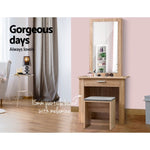 Artiss Dressing Table Stool Set Sliding Mirror Oak Demi FURNI-N-DRESS01-WD-AB