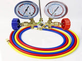 Air Conditioning Pressure Gauge with Hose and Hook 3 Way AC Diagnostic Manifold Gauge for Freon for V1192-AZ-W-20838